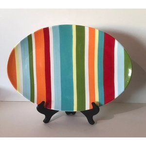 Oval Striped platter Lucerne Foods Multi Color Red Blue Green Orange Yellow
